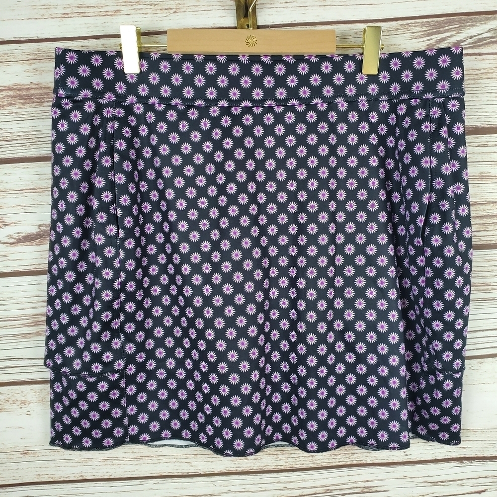 Belyn Key Womens Large Black/Purple Floral Print Tiered Golf Skort Skirt Shorts